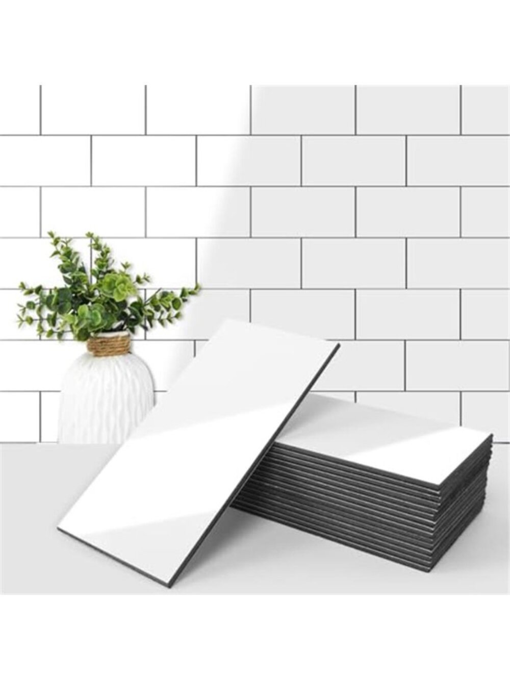 Peel Stick Subway Tile Glossy White Kitchen Backsplash Bathroom 3x6 102 Pack